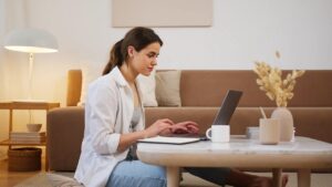 young woman using laptop